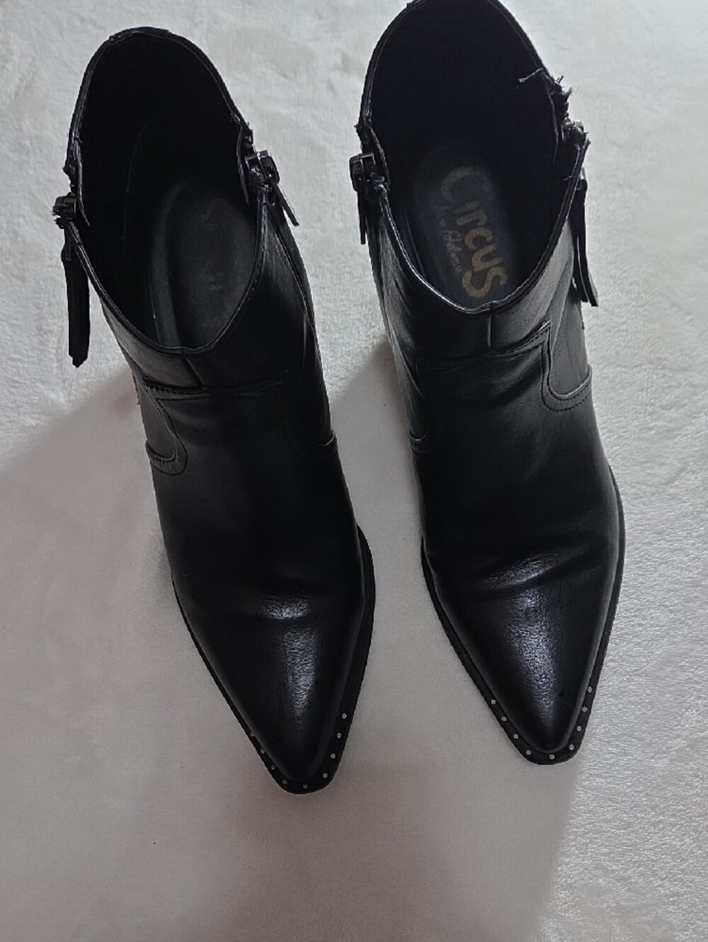 Circus by Sam Edelman Whistler Black Leather Ankle Booties with Side Zipper - Picture 3 of 7
